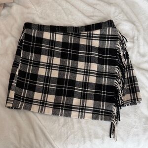 ANTONIO MELANI Black and White Checkered Fringe Skirt